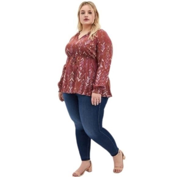 NWT Torrid Red Ikat Gauze Peasant Blouse‎ - Picture 3 of 8